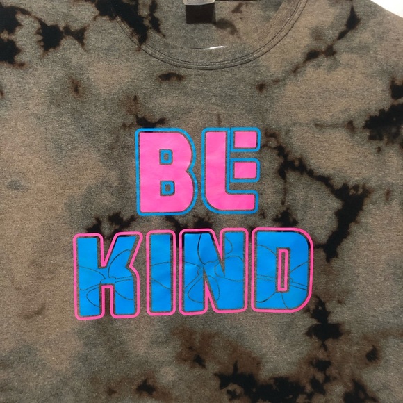 Be Kind Graphic Tee Mens Womens L Black Bleach Dyed Neon Pink Blue T-Shirt - Picture 3 of 7
